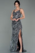 Длинное Вечернее Платье Черный-Серебряный ABU2803
