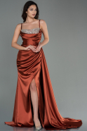 Длинное Атласное Вечернее Платье красный ABU2792