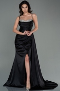 Длинное Атласное Вечернее Платье Черный ABU2792
