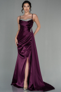 Длинное Атласное Вечернее Платье Сливовый ABU2792