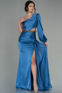 Длинное Атласное Выпускное Платье Индиго ABU2625