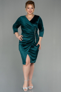 Миди Сатиновое Вечернее Платье Изумрудно-зеленый ABK1592