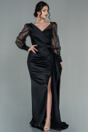 Длинное Атласное Вечернее Платье Черный ABU2811