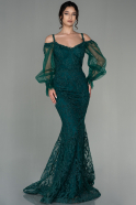 Длинное Вечернее Платье Изумрудно-зеленый ABU2816