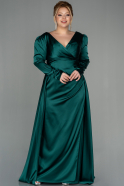 Большое Атласное Платье Изумрудно-зеленый ABU2167