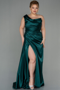 Большое Атласное Платье Изумрудно-зеленый ABU2531