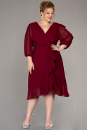 Большое Короткое Шифоновое Платье Бордовый ABK1596