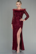 Длинное Чешуйчатое Вечернее Платье Бордовый ABU2820