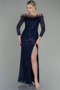 Длинное Чешуйчатое Вечернее Платье Темно-синий ABU2820