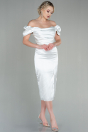 Миди Сатиновое Ночное Платье Белый ABK1601
