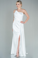 Длинное Атласное Вечернее Платье Белый ABU2817