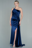 Длинное Атласное Вечернее Платье Темно-синий ABU2817