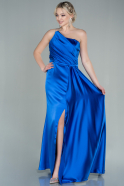 Длинное Атласное Вечернее Платье Ярко-синий ABU2817