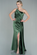 Длинное Атласное Вечернее Платье Темно-зеленый ABU2817