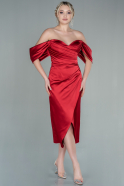 Миди Атласное Пригласительное Платье красный ABK1608