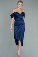 Миди Атласное Пригласительное Платье Темно-синий ABK1608