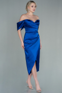 Миди Атласное Пригласительное Платье Ярко-синий ABK1608