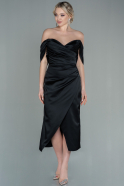 Миди Атласное Пригласительное Платье Черный ABK1608