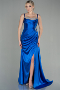 Длинное Атласное Вечернее Платье Ярко-синий ABU2704