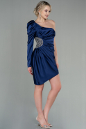 Короткое Атласное Платье Темно-синий ABK1597
