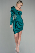 Короткое Атласное Платье Изумрудно-зеленый ABK1597
