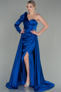 Длинное Атласное Вечернее Платье Ярко-синий ABU1715