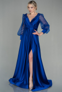 Длинное Атласное Вечернее Платье Ярко-синий ABU2830