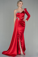 Длинное Атласное Вечернее Платье красный ABU2831