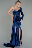 Длинное Атласное Вечернее Платье Темно-синий ABU2831