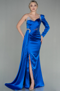 Длинное Атласное Вечернее Платье Ярко-синий ABU2831