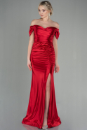 Длинное Атласное Вечернее Платье красный ABU2814