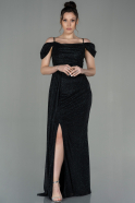 Длинное Вечернее Платье Черный-Серебряный ABU2835