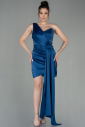 Короткое Атласное Платье Индиго ABK1381