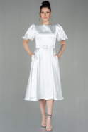 Миди Атласное Пригласительное Платье Белый ABK1263