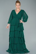 Длинное Шифоновое Вечернее Платье Изумрудно-зеленый ABU2325