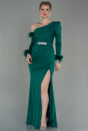 Длинное Вечернее Платье Изумрудно-зеленый ABU2842