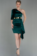Короткое Атласное Платье Изумрудно-зеленый ABK1613