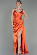 Длинное Атласное Выпускное Платье Оранжевый ABU2273