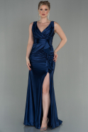 Атласное Выпускное Платье Русалка Темно-синий ABU2843
