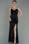 Длинное Атласное Вечернее Платье Черный ABU2851