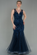 Длинное Вечернее Платье Русалка Темно-синий ABU2269