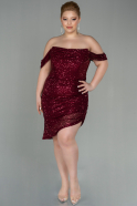 Короткое Чешуйчатое Вечернее Платье Бордовый ABK1603