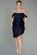 Короткое Чешуйчатое Вечернее Платье Темно-синий ABK1603