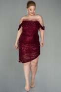 Короткое Чешуйчатое Вечернее Платье Бордовый ABK1606
