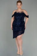 Короткое Чешуйчатое Вечернее Платье Темно-синий ABK1606