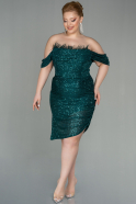 Короткое Чешуйчатое Вечернее Платье Изумрудно-зеленый ABK1606
