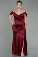 Большое Атласное Платье Бордовый ABU2855