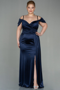 Большое Атласное Платье Темно-синий ABU2855