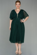 Миди Вечернее Платье Большого Размера Изумрудно-зеленый ABK1471