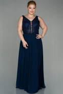 Длинное Шифоновое Вечернее Платье Темно-синий ABU2871